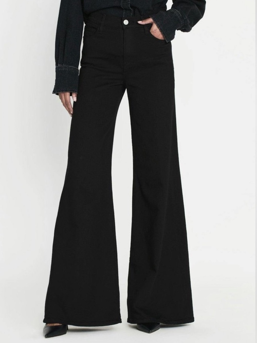 FRAME Le Palazzo High Rise Wide Leg Flare Jeans Black 31 NWT